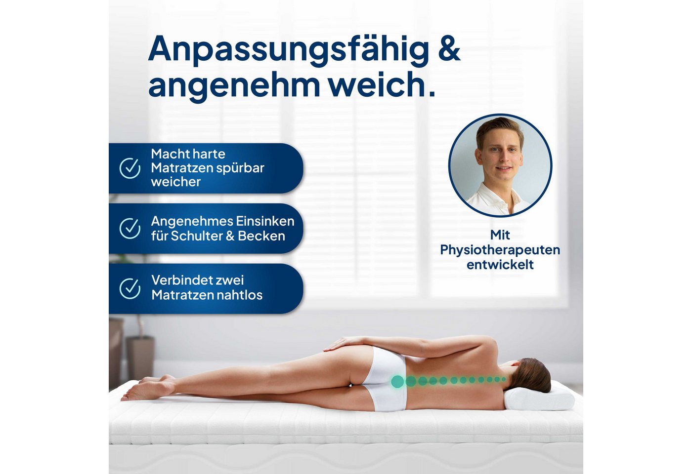AM Qualitätsmatratzen, Topper weich, Komfortschaumtopper H2, Bezug waschbar, 6 cm hoch, Komfortschaum, 80x200 cm – Bild 2 von 5