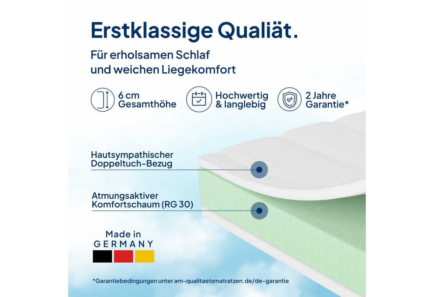 AM Qualitätsmatratzen, Topper weich, Komfortschaumtopper H2, Bezug waschbar, 6 cm hoch, Komfortschaum, 80x200 cm – Bild 3 von 5
