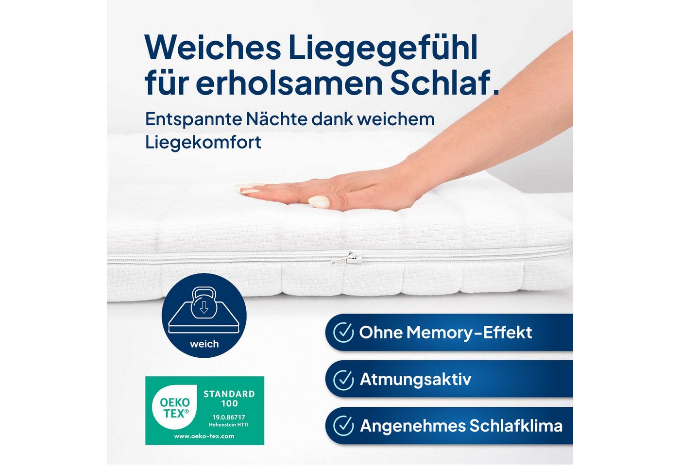 AM Qualitätsmatratzen, Topper weich, Komfortschaumtopper H2, Bezug waschbar, 6 cm hoch, Komfortschaum, 80x200 cm – Bild 4 von 5