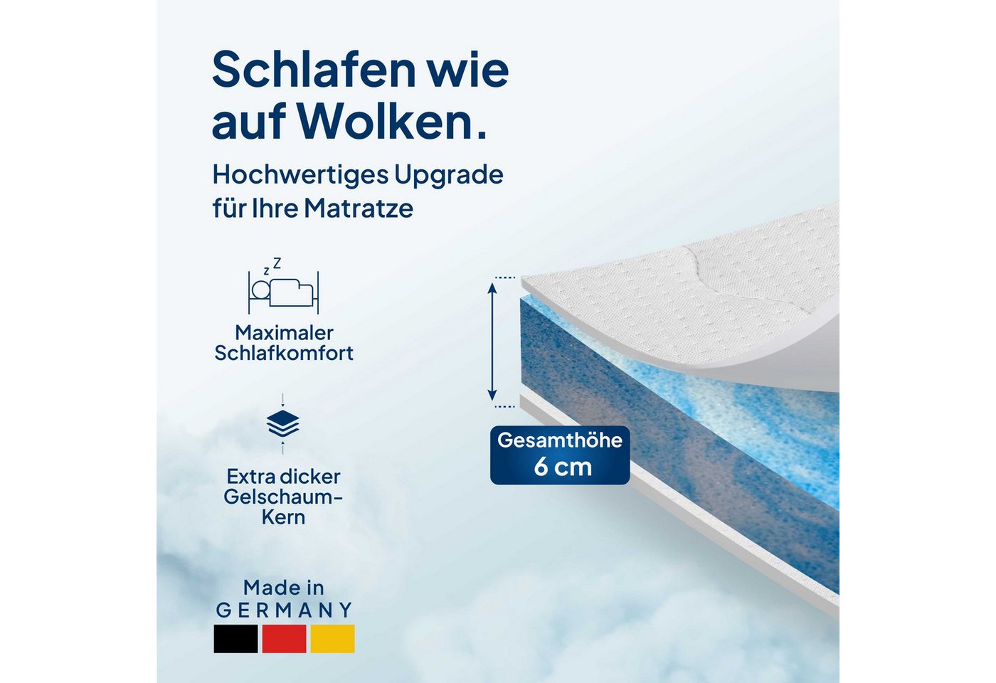 AM Qualitätsmatratzen, Topper Premium Gelschaum-Topper, Memory Foam, 6 cm hoch, 80x200 cm – Bild 2 von 5