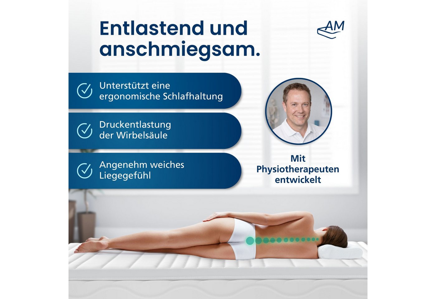 AM Qualitätsmatratzen, Topper Premium Gelschaum-Topper, Memory Foam, 6 cm hoch, 80x200 cm – Bild 4 von 5