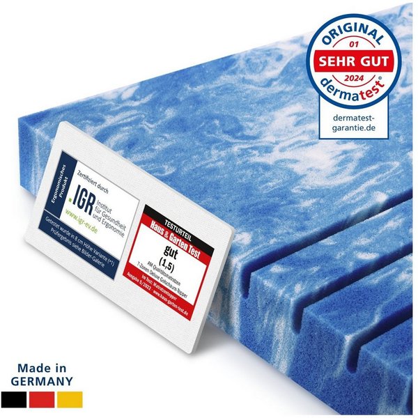 AM Qualitätsmatratzen, Topper 7-Zonen Memory Foam Gelschaum-Topper, Optimale Druckentlastung, RG50, 8 cm hoch, Gelschaum, 80x200 cm