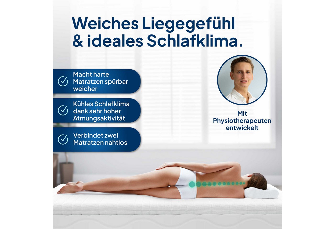 AM Qualitätsmatratzen, Topper für Boxspringbett, Druckentlastend, Matratzenauflage, Reißverschluss, 6 cm hoch, ClimaFlex-Schaum, 80x200 cm – Bild 2 von 5