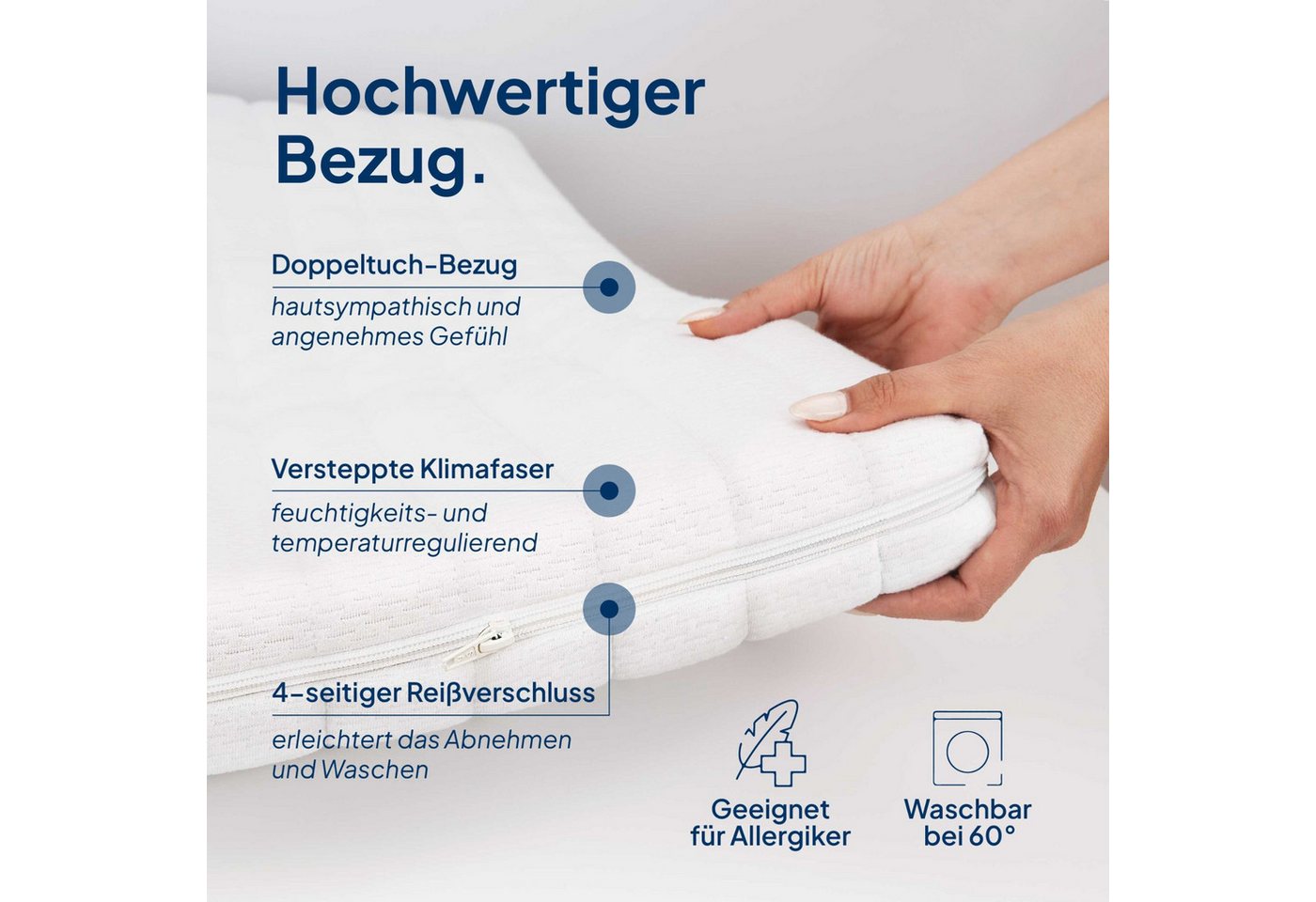 AM Qualitätsmatratzen, Topper für Boxspringbett, Druckentlastend, Matratzenauflage, Reißverschluss, 6 cm hoch, ClimaFlex-Schaum, 80x200 cm – Bild 5 von 5