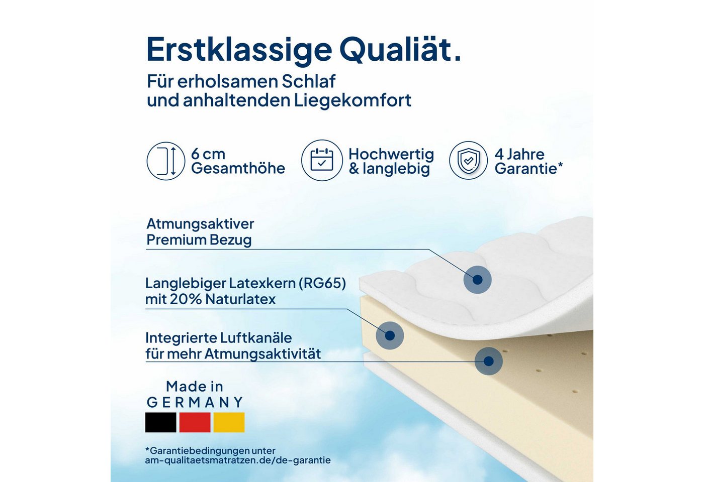 AM Qualitätsmatratzen, Topper Latex RG65, Premium Matratzenauflage Latex-Topper, Besonders Langlebig, 6 cm hoch, Latex, 80x200 cm – Bild 3 von 5