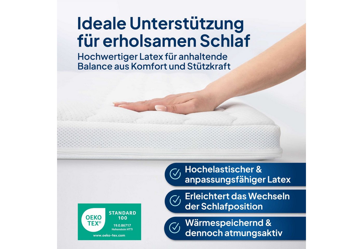 AM Qualitätsmatratzen, Topper Latex RG65, Premium Matratzenauflage Latex-Topper, Besonders Langlebig, 6 cm hoch, Latex, 80x200 cm – Bild 4 von 5