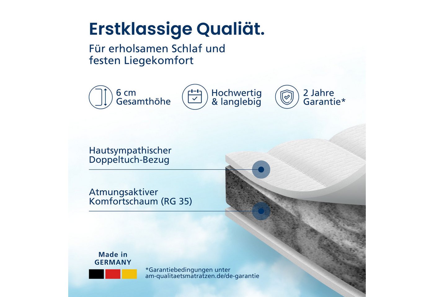AM Qualitätsmatratzen, Topper fest, Harter Matratzentopper H4, Bezug waschbar, 6 cm hoch, Komfortschaum, 90x200 cm – Bild 3 von 5