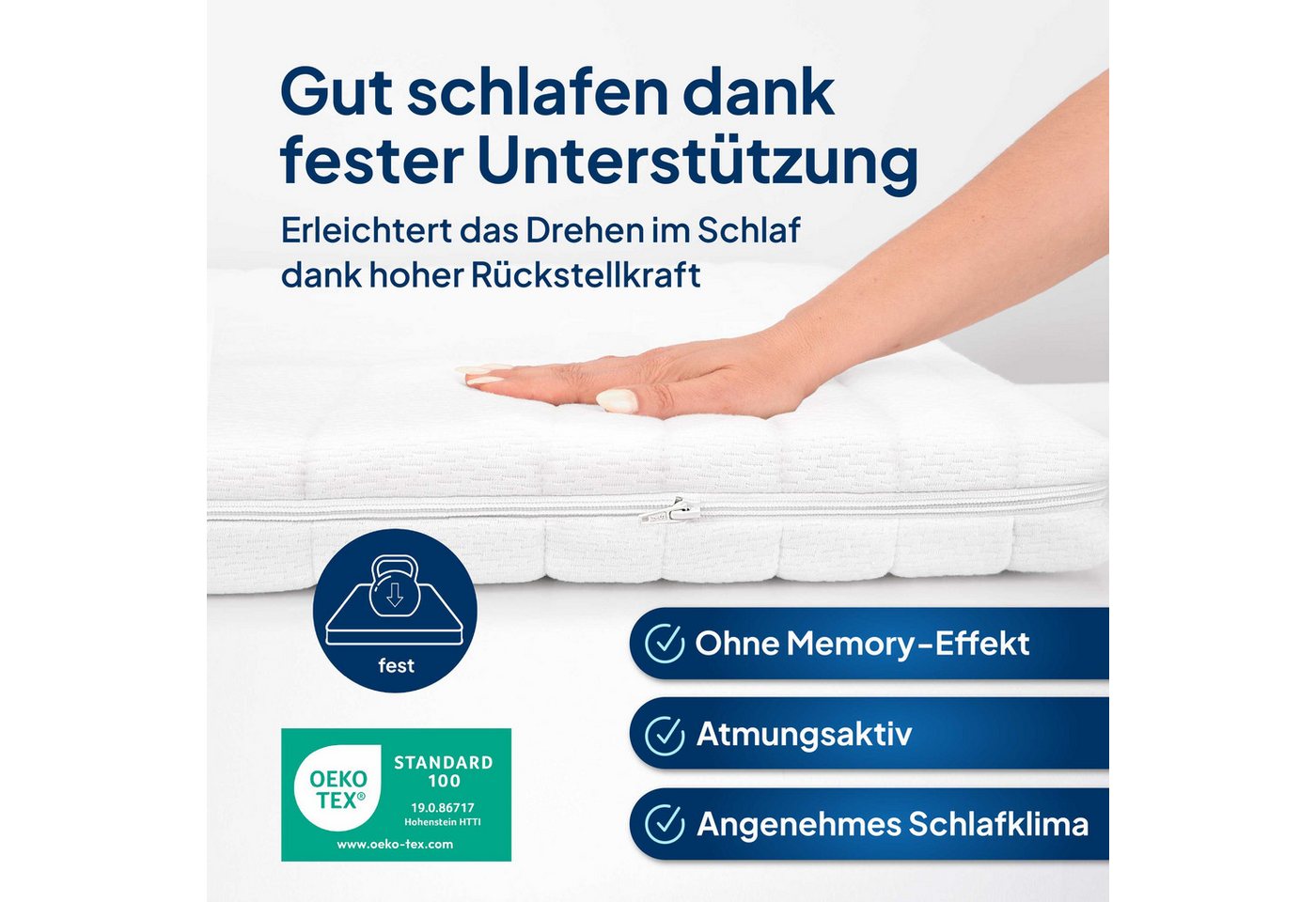 AM Qualitätsmatratzen, Topper fest, Harter Matratzentopper H4, Bezug waschbar, 6 cm hoch, Komfortschaum, 90x200 cm – Bild 4 von 5