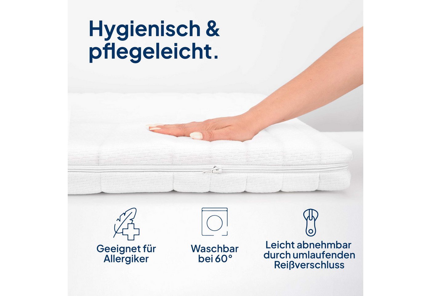 AM Qualitätsmatratzen, Topper Bezug, Komfort Topperbezug mit Reißverschluss, Bis 60° Waschbar, 6 cm hoch, Komfort, 80x200 cm – Bild 4 von 5