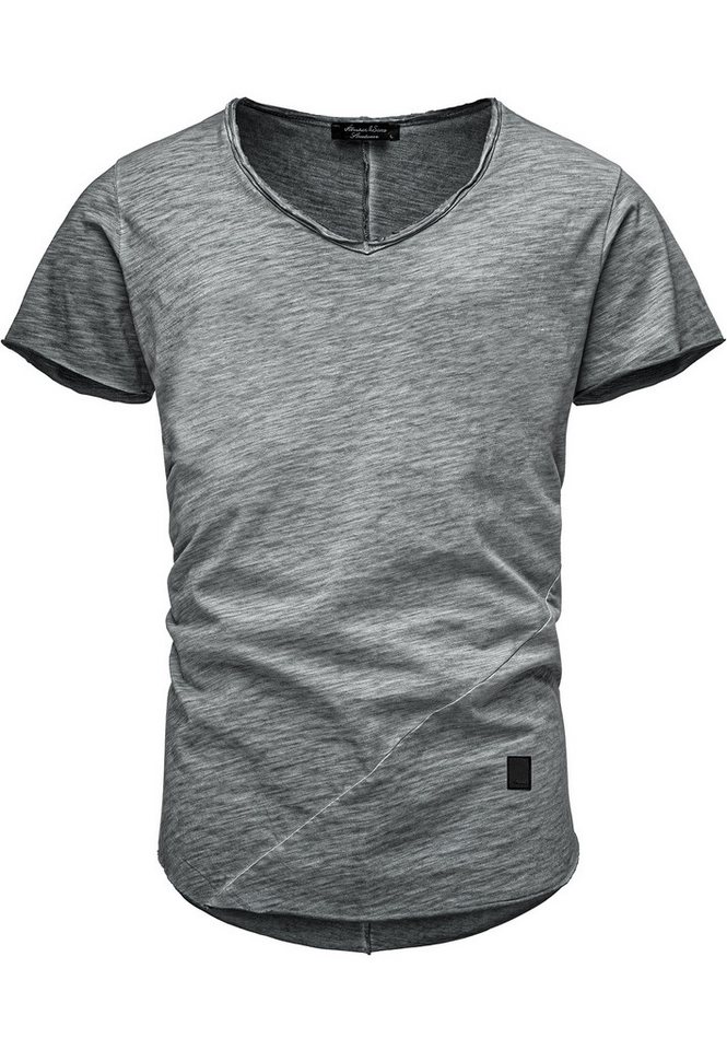 Amaci&Sons T-Shirt NYC Basic Oversize T-Shirt mit V-Ausschnitt Herren Oversize Vintage Verwaschen V-Ausschnitt Shirt – Bild 2 von 3