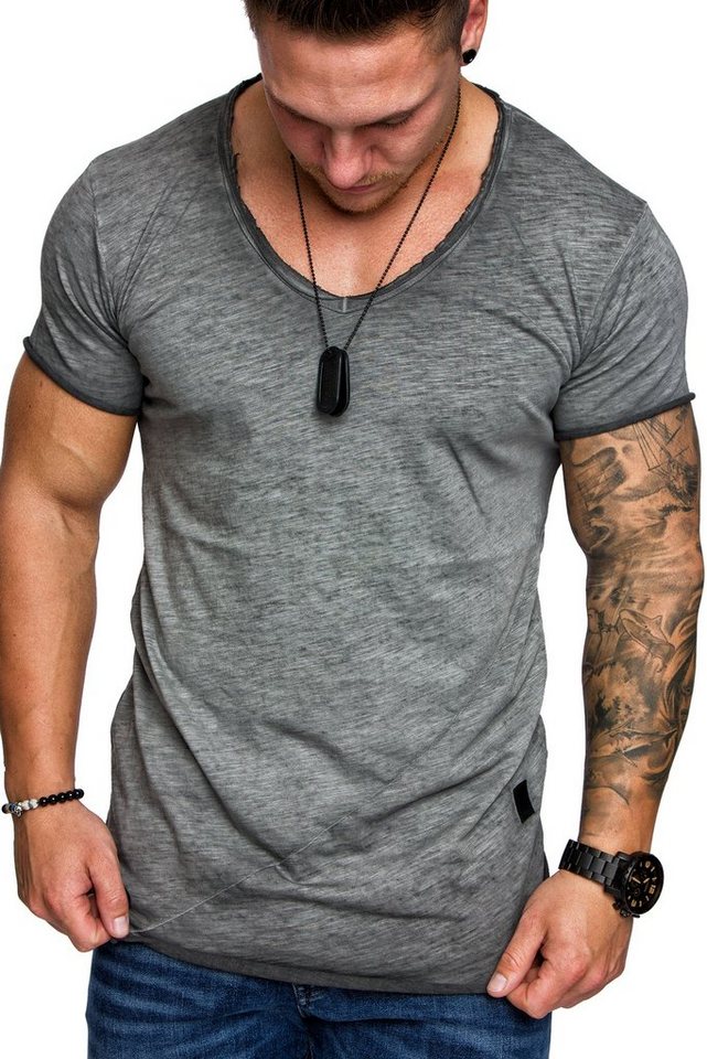 Amaci&Sons T-Shirt NYC Basic Oversize T-Shirt mit V-Ausschnitt Herren Oversize Vintage Verwaschen V-Ausschnitt Shirt – Bild 3 von 3