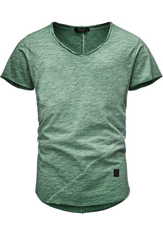Amaci&Sons T-Shirt NYC Basic Oversize T-Shirt mit V-Ausschnitt Herren Oversize Vintage Verwaschen V-Ausschnitt Shirt – Bild 2 von 3