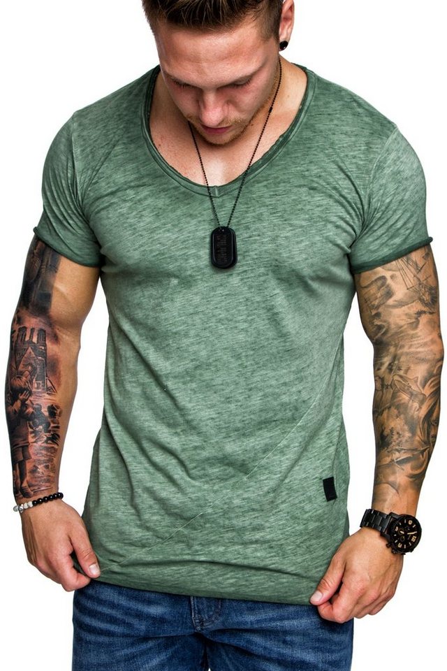 Amaci&Sons T-Shirt NYC Basic Oversize T-Shirt mit V-Ausschnitt Herren Oversize Vintage Verwaschen V-Ausschnitt Shirt – Bild 3 von 3