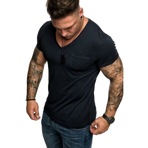Amaci&Sons T-Shirt PATERSON Basic Oversize T-Shirt mit V-Ausschnitt Herren Vintage Basic Shirt mit V-Ausschnitt und Brusttasche