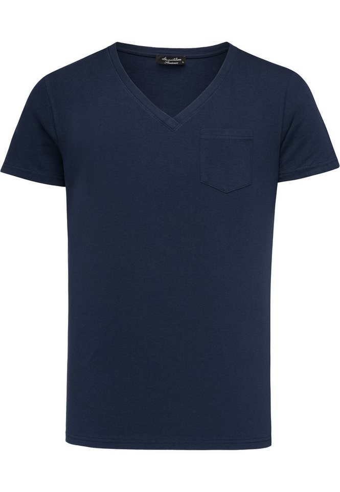 Amaci&Sons T-Shirt PATERSON Basic Oversize T-Shirt mit V-Ausschnitt Herren Vintage Basic Shirt mit V-Ausschnitt und Brusttasche – Bild 2 von 5