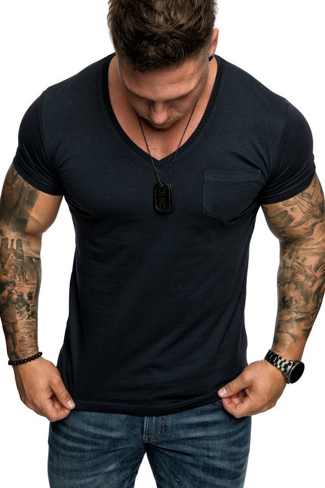 Amaci&Sons T-Shirt PATERSON Basic Oversize T-Shirt mit V-Ausschnitt Herren Vintage Basic Shirt mit V-Ausschnitt und Brusttasche – Bild 3 von 5