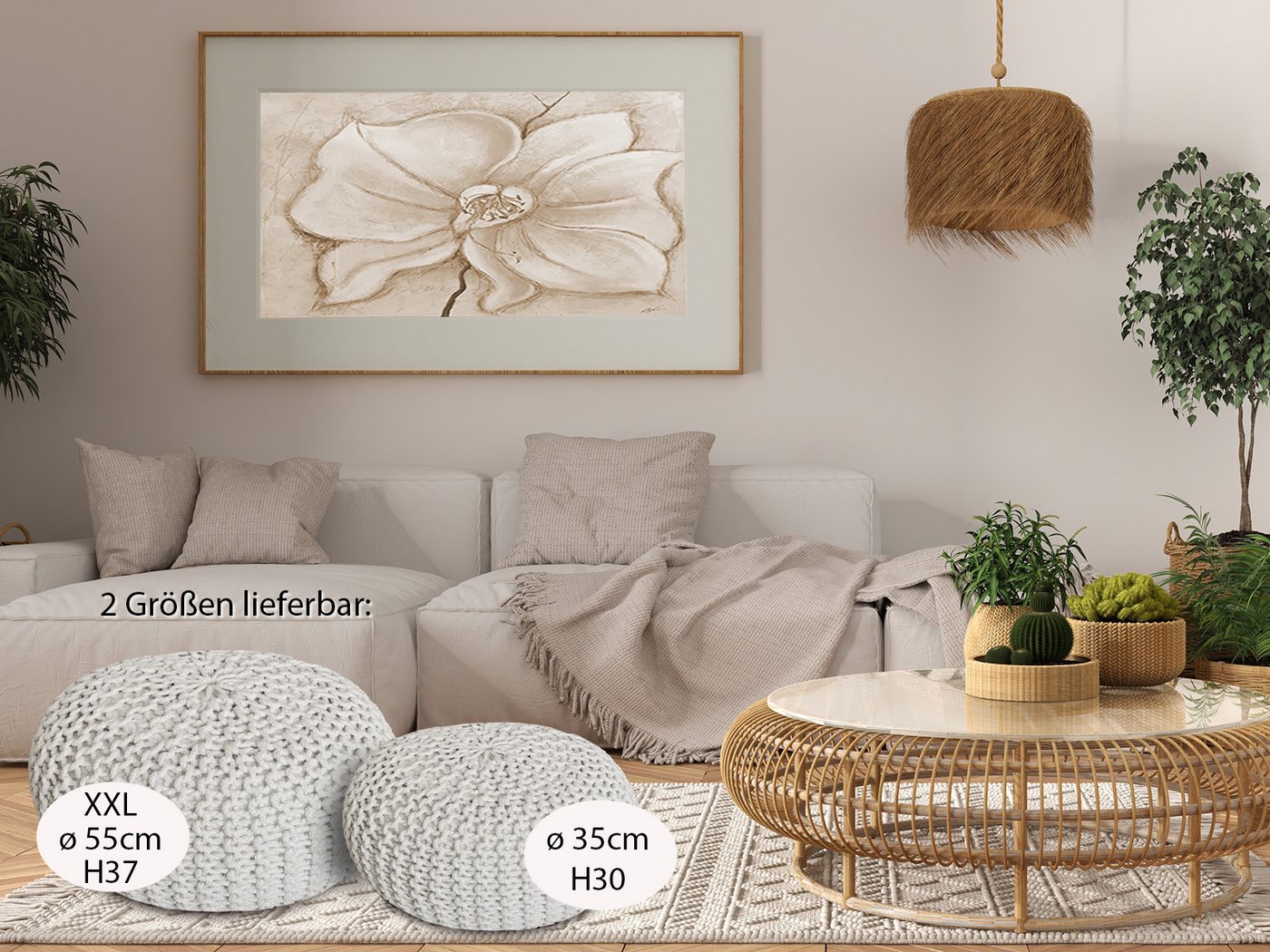 Amagohome Sitzhocker Sitzpouf Strickhocker Pouf Ø45 H30cm Bodenkissen Indoor Baumwolle recy – Bild 3 von 5