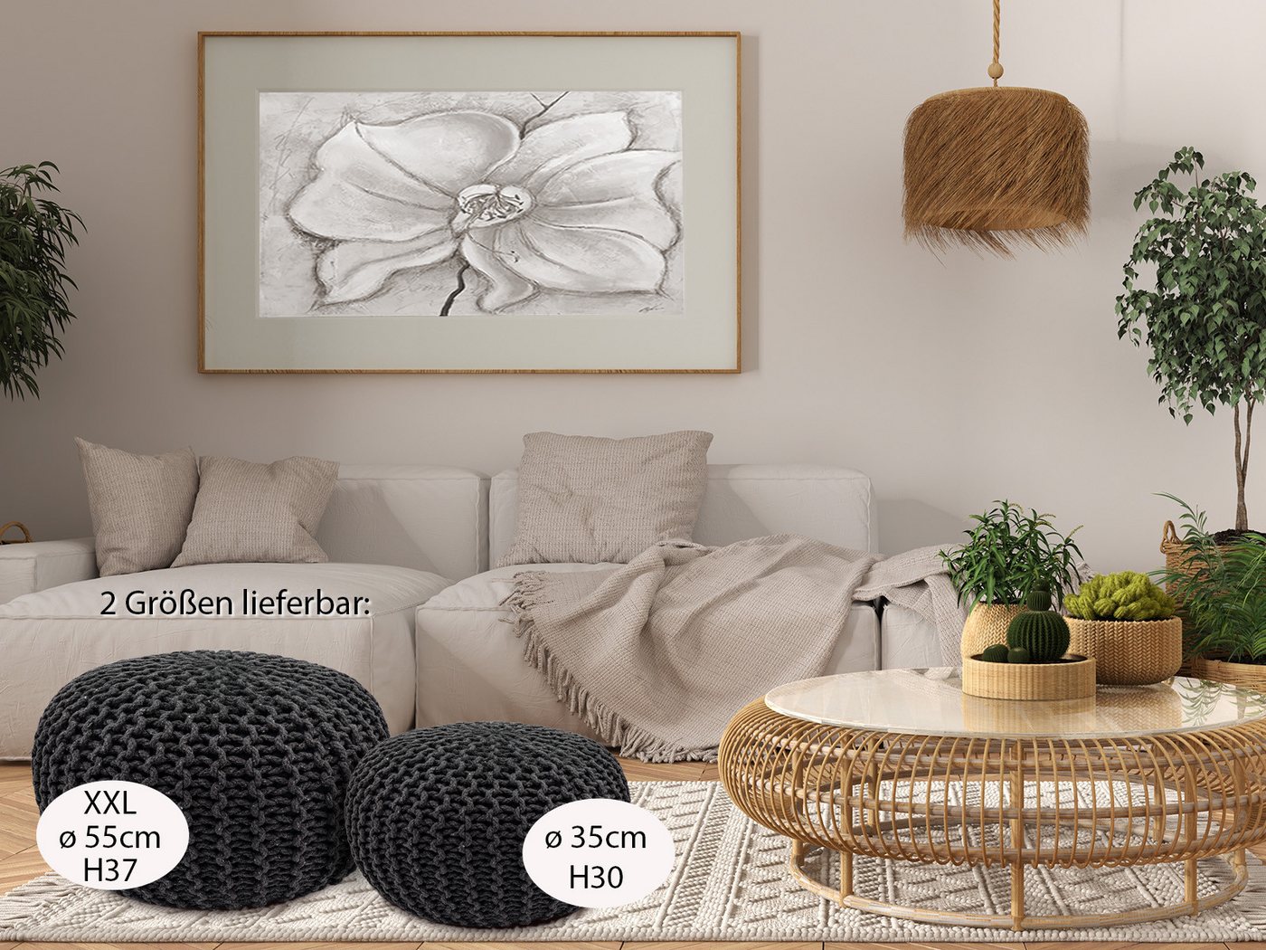Amagohome Sitzhocker Sitzpouf Strickhocker Pouf Ø45 H30cm Bodenkissen Indoor Baumwolle recy – Bild 3 von 5