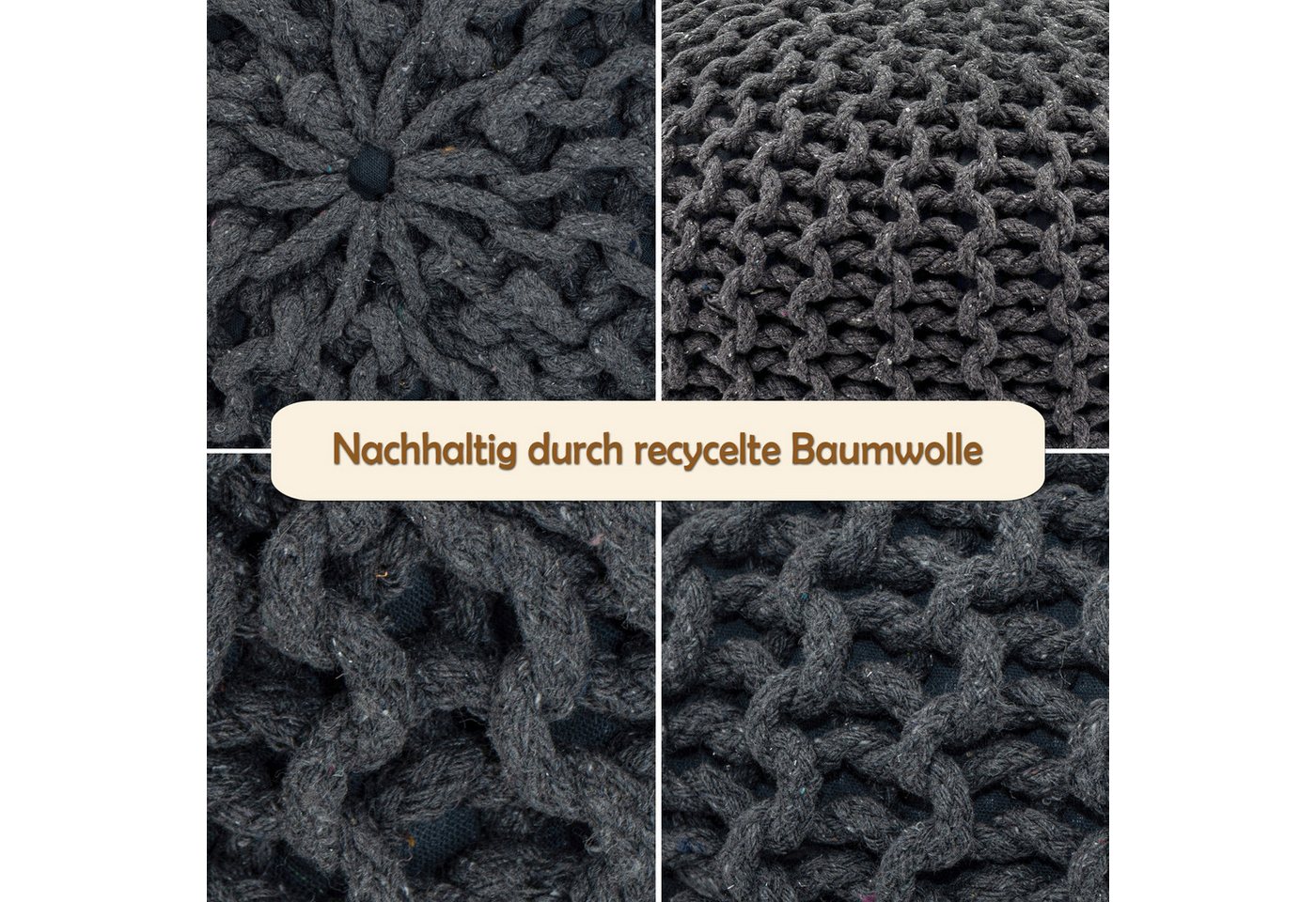 Amagohome Sitzhocker Sitzpouf Strickhocker Pouf Ø45 H30cm Bodenkissen Indoor Baumwolle recy – Bild 4 von 5