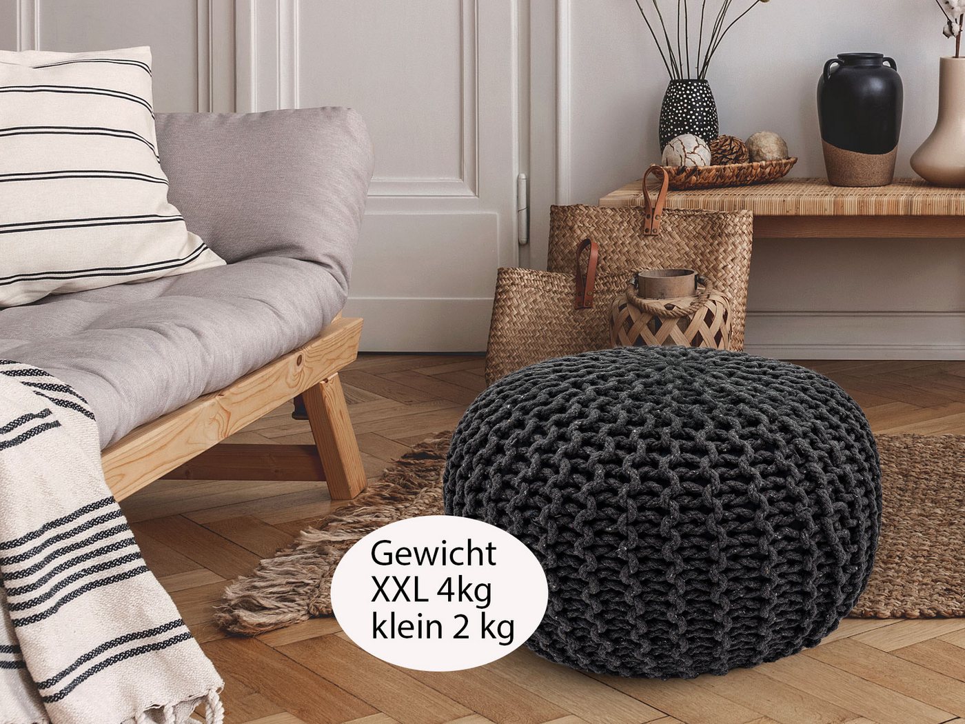 Amagohome Sitzhocker Sitzpouf Strickhocker Pouf Ø45 H30cm Bodenkissen Indoor Baumwolle recy – Bild 5 von 5