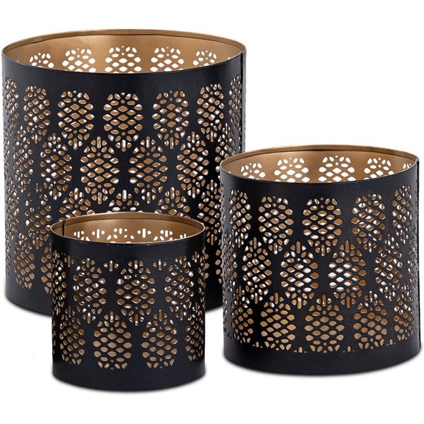 Amagohome Teelichthalter Kerzenständer 3er Set Windlicht Teelichthalter rund schwarz gold (3 St)