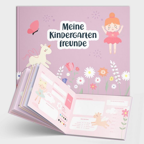 Amari Freundebuch Kindergartenfreunde Feen, Hardcover für Mädchen, Platz für 24 Freunde, Geschenk zum Kindergartenstart & Geburtstag ab 3 Jahren, Kita