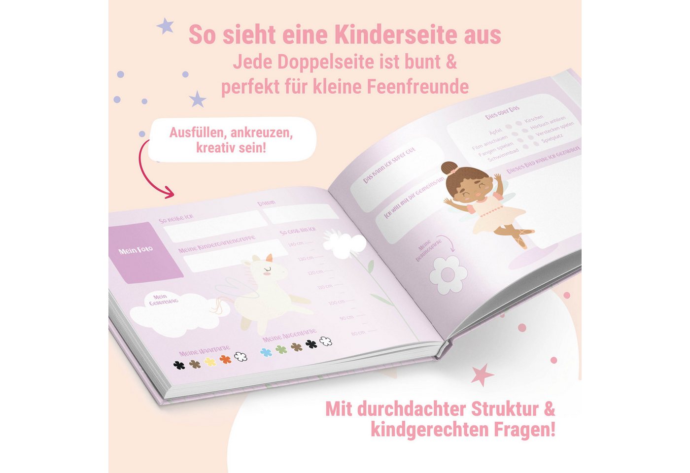 Amari Freundebuch Kindergartenfreunde Feen, Hardcover für Mädchen, Platz für 24 Freunde, Geschenk zum Kindergartenstart & Geburtstag ab 3 Jahren, Kita – Bild 5 von 5