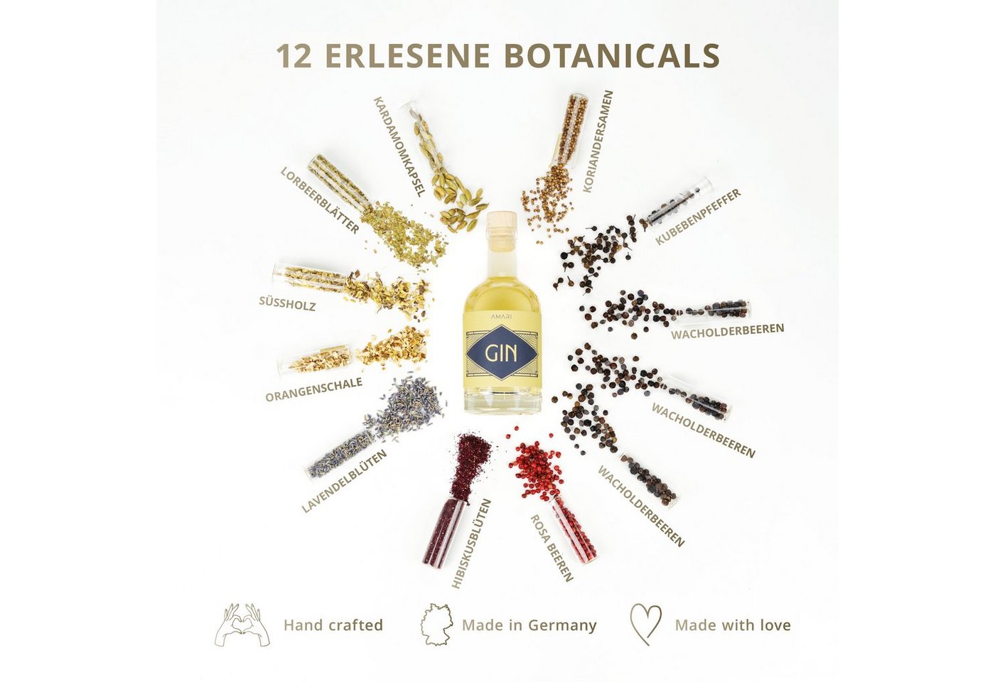 Amari Geschenkbox Gin selber machen Set, DIY Gin Baukasten mit 12 Botanicals (Gin Kit mit Anleitung & Rezeptideen, Wacholderbeeren, Kardamom, Lavendel, Hibiskus – Bild 4 von 5