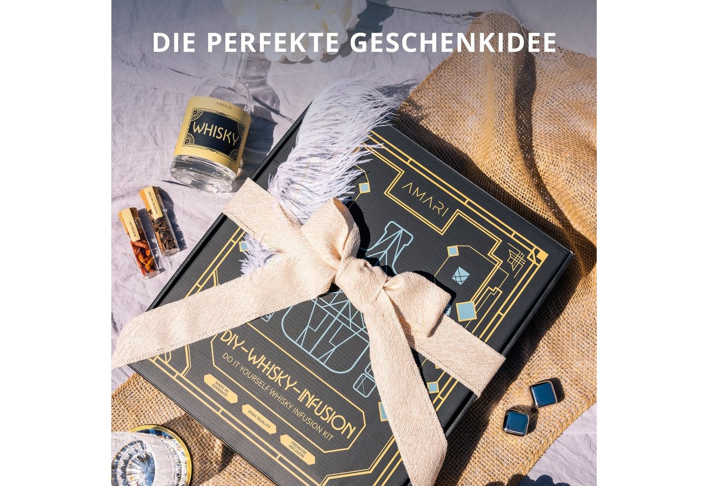 Amari Geschenkbox Whisky selber machen Set, DIY Whisky Baukasten mit Botanicals (Infusion Set mit Rezeptideen, 3 Sorten Eichenholzchips, 6 Botanicals, 2 Flasche – Bild 5 von 5