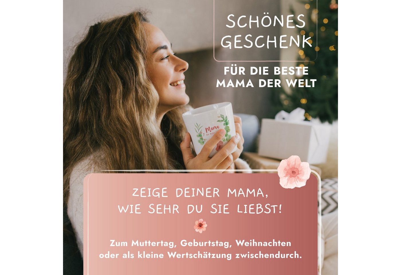 Amari Tasse Beste Mama Spruch, Geschenk Mama Muttertag von Tochter & Sohn, 1-tlg., Keramik, Kaffeetasse Teetasse 330 ml Geschenkbox Muttertag Geburtstag – Bild 2 von 5