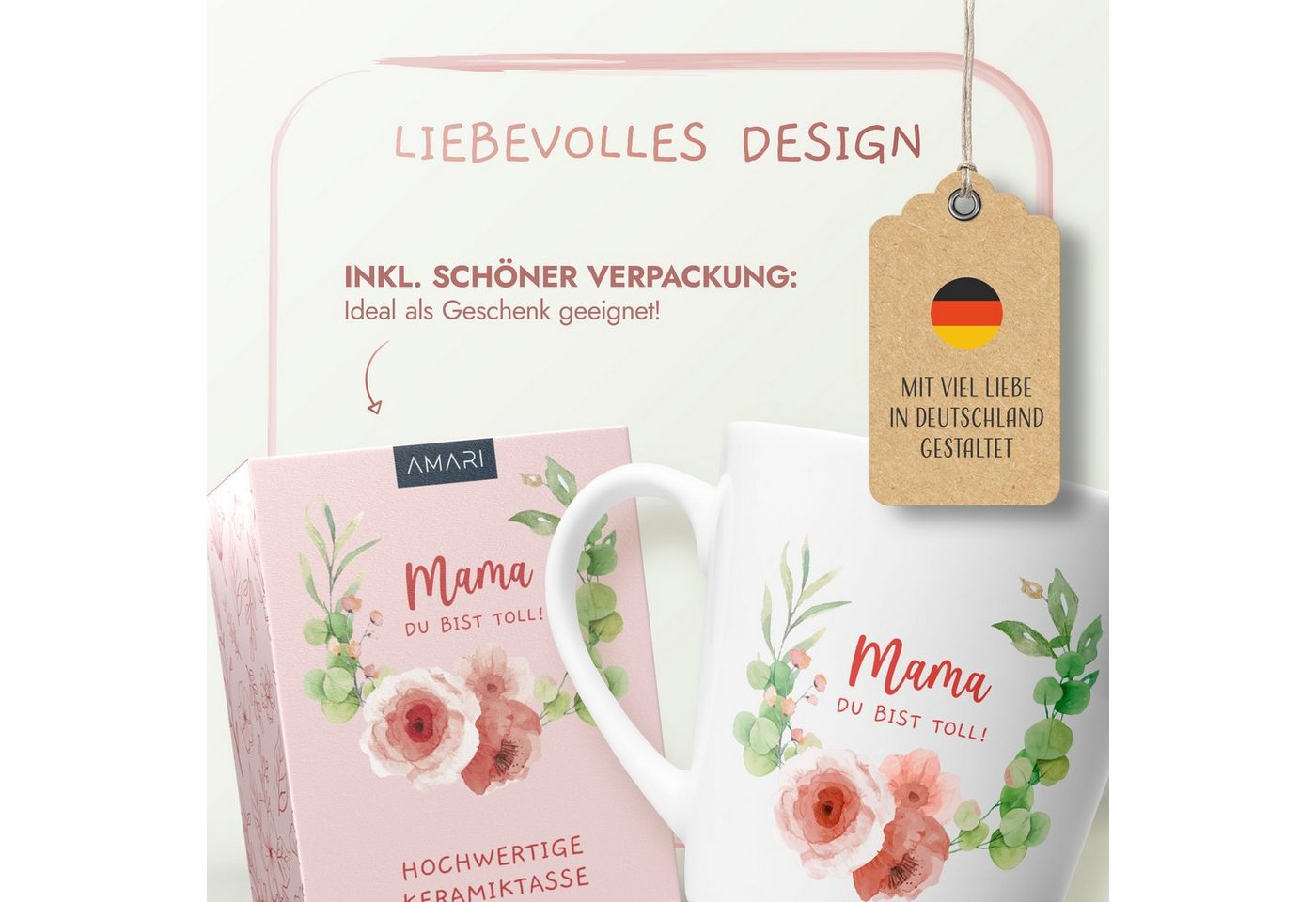 Amari Tasse Beste Mama Spruch, Geschenk Mama Muttertag von Tochter & Sohn, 1-tlg., Keramik, Kaffeetasse Teetasse 330 ml Geschenkbox Muttertag Geburtstag – Bild 4 von 5