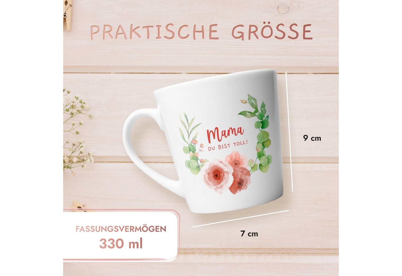 Amari Tasse Beste Mama Spruch, Geschenk Mama Muttertag von Tochter & Sohn, 1-tlg., Keramik, Kaffeetasse Teetasse 330 ml Geschenkbox Muttertag Geburtstag – Bild 5 von 5