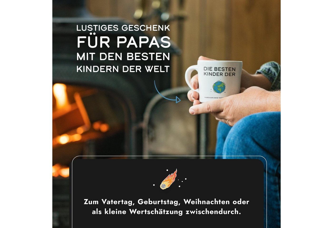 Amari Tasse Bester Papa Spruch, Geschenk Papa Vatertag von Tochter & Sohn, 1-tlg., Keramik, Kaffeetasse Teetasse 330 ml Geschenkbox Vatertag Geburtstag – Bild 2 von 5