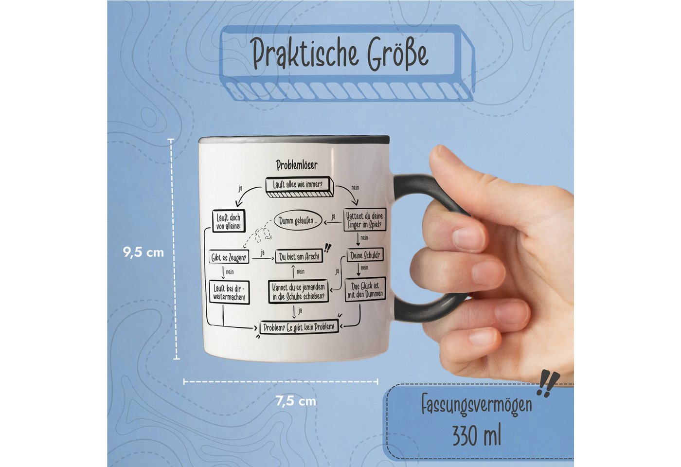 Amari Tasse Problemlöser Spruch, lustige Geschenkidee Kollege Kollegin Chef Nr.20, Kaffeetasse Teetasse Bürotasse 330 ml Geschenkbox Geburtstag – Bild 5 von 5
