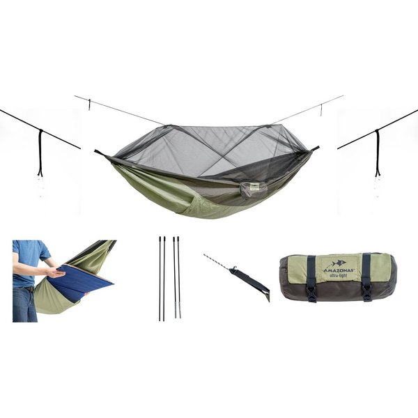 Amazonas Hängematte Moskito Traveller Thermo, Ultra Light Hängematte inkl. Moskitonetz und Isomattenfach