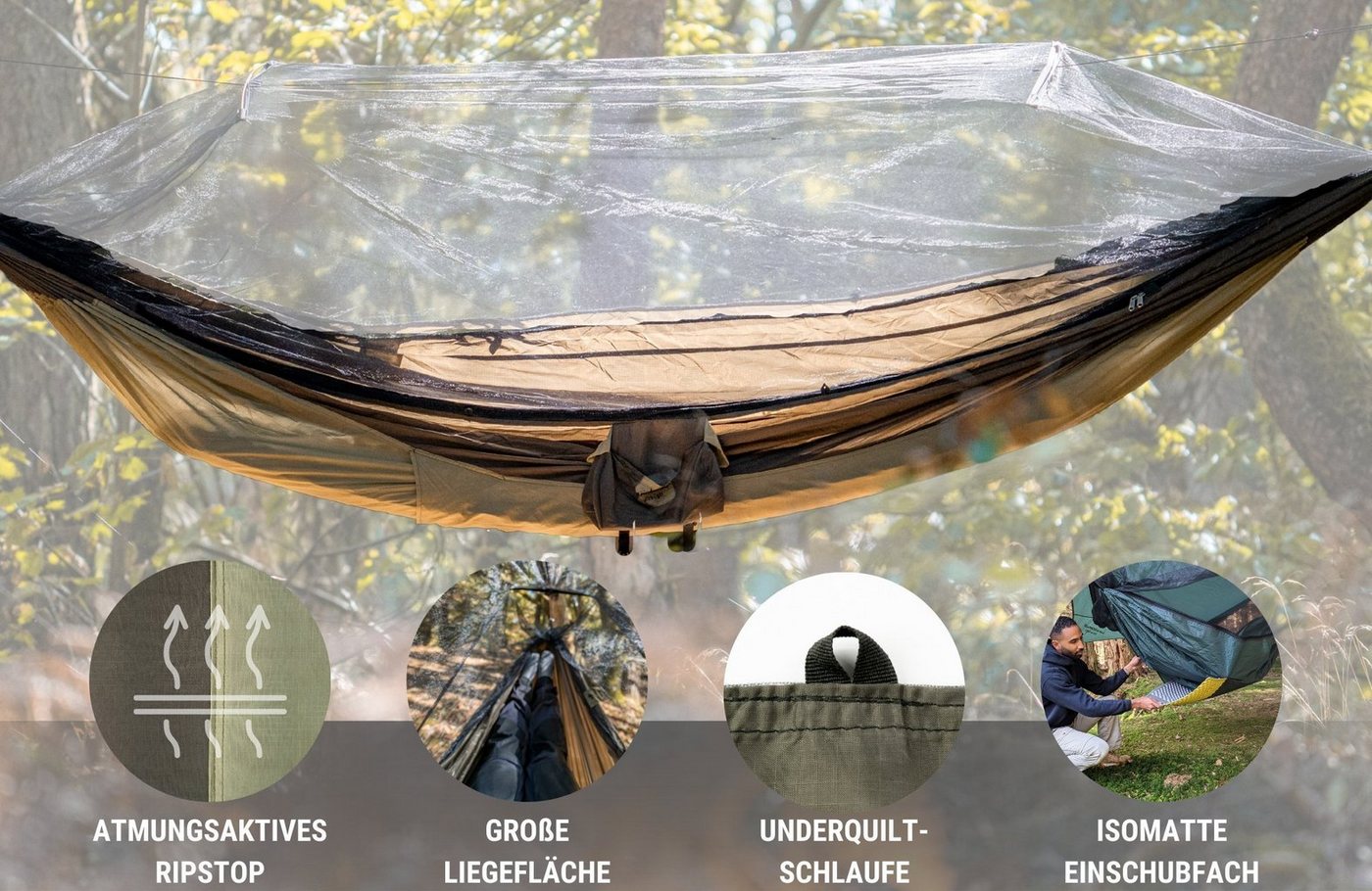 Amazonas Hängematte Moskito Traveller Thermo, Ultra Light Hängematte inkl. Moskitonetz und Isomattenfach – Bild 3 von 5