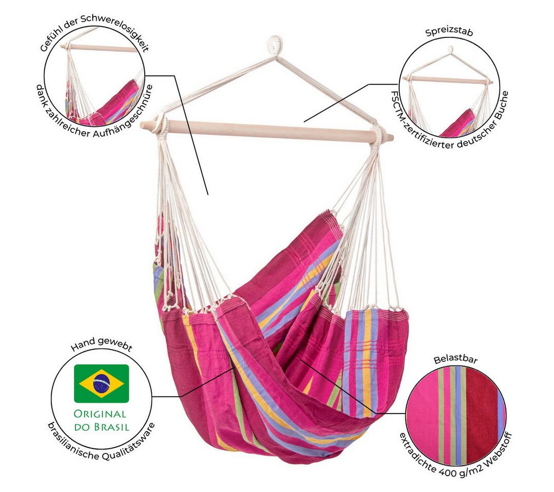 Amazonas Hängesessel Brasil KingSize Hängestuhl (Belastbarkeit 150 kg, Handgefertigt, aus recycelten Materialien), Große Sitzfläche – Bild 2 von 5