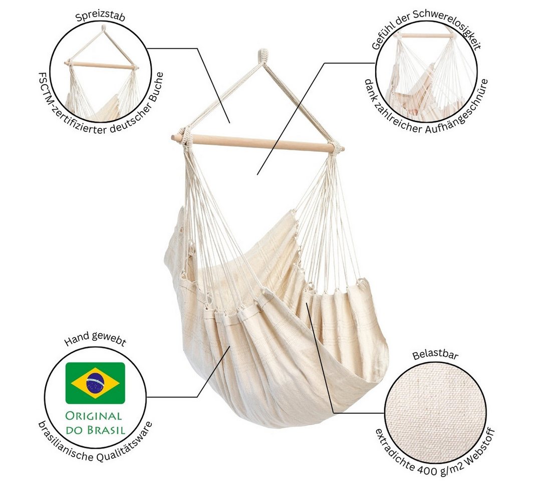 Amazonas Hängesessel Brasil KingSize Hängestuhl (Belastbarkeit 150 kg, Handgefertigt, aus recycelten Materialien), Große Sitzfläche – Bild 2 von 5