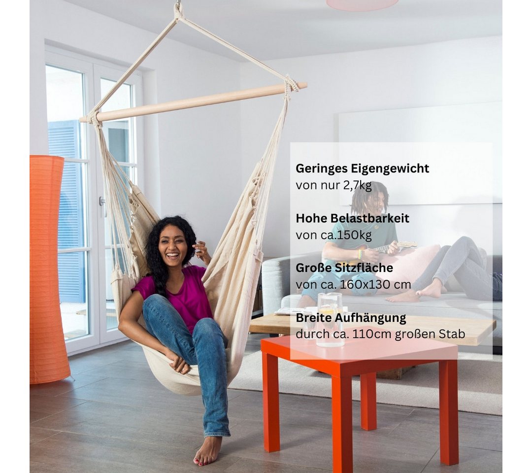 Amazonas Hängesessel Brasil KingSize Hängestuhl (Belastbarkeit 150 kg, Handgefertigt, aus recycelten Materialien), Große Sitzfläche – Bild 3 von 5