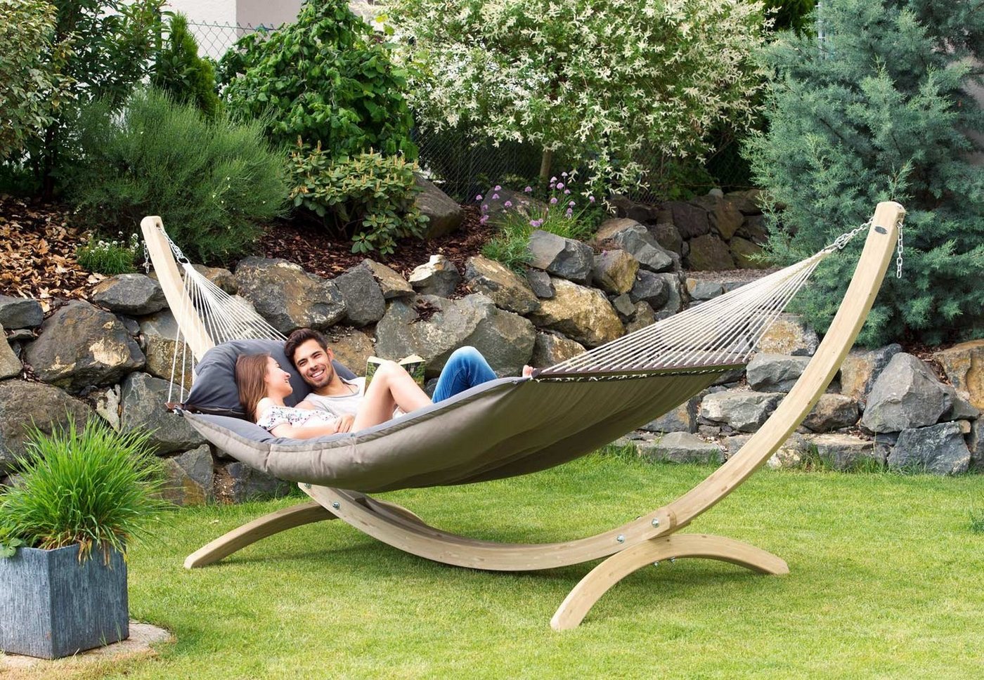 Amazonas Stabhängematte Luxushängematte Fat Hammock taupe – Bild 4 von 5