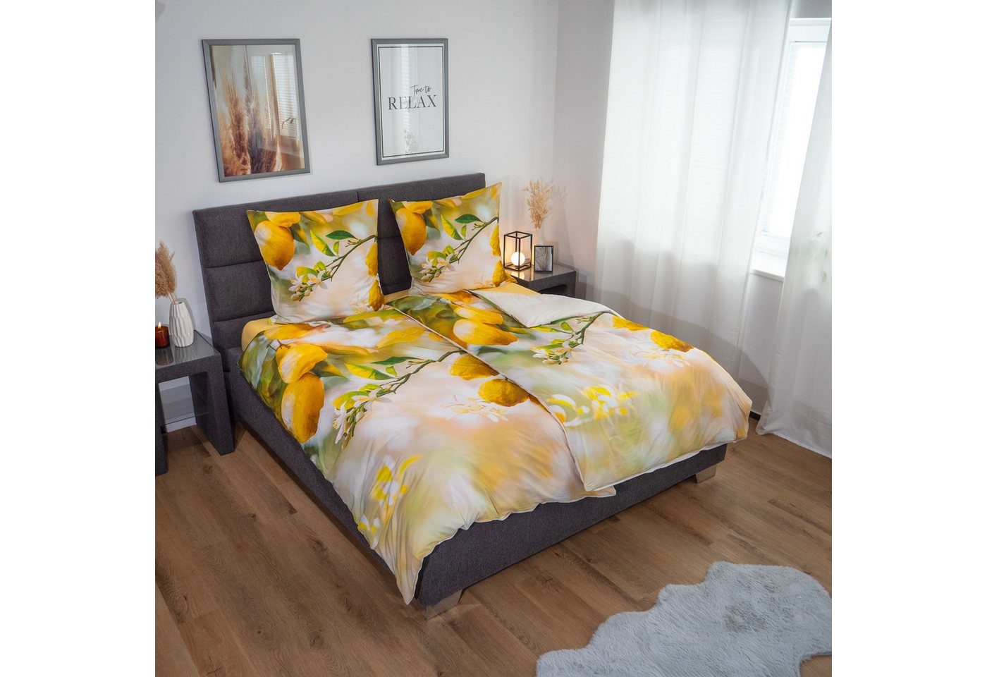 Ambiante Bettwäsche Lemontree, Renforcé, Zitronenbaum, gelb grün – Bild 2 von 5