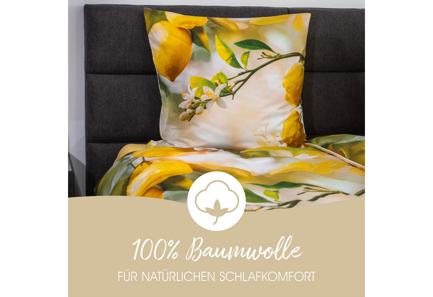Ambiante Bettwäsche Lemontree, Renforcé, Zitronenbaum, gelb grün – Bild 4 von 5
