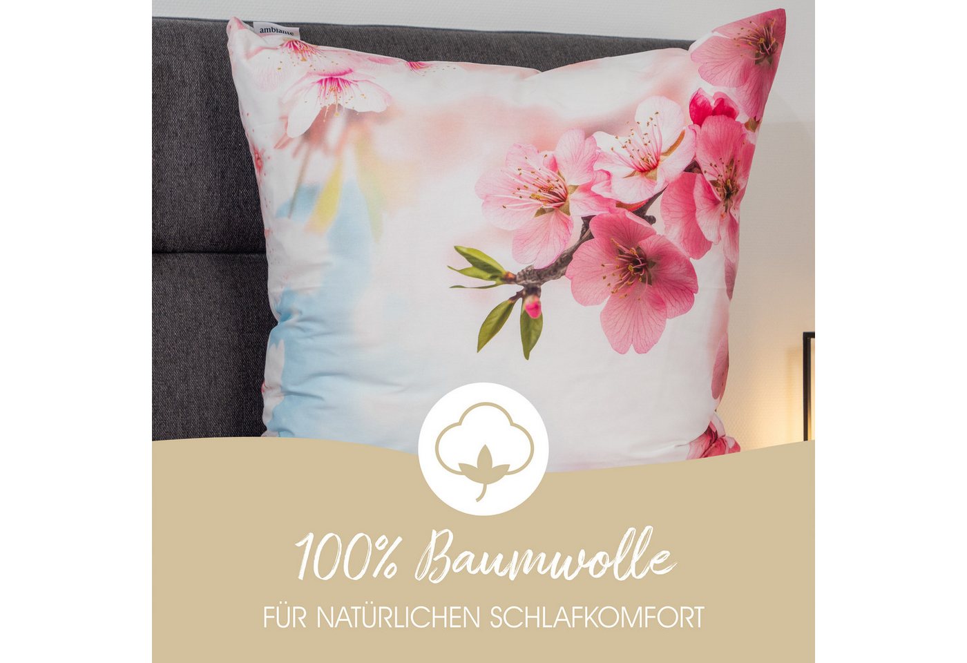Ambiante Bettwäsche Renforcé Baumwolle, Renforcé, rosa Blüten, blauer Himmel – Bild 2 von 5