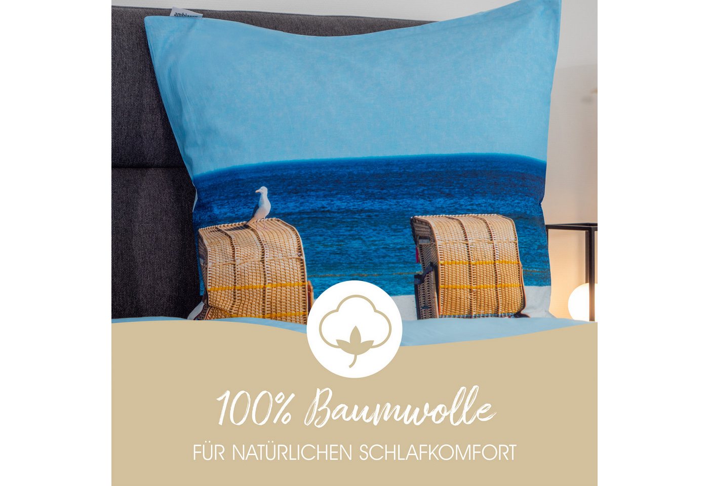 Ambiante Bettwäsche Renforcé Baumwolle, Renforcé, Strandkörbe, Düne, Meer, blau – Bild 4 von 5