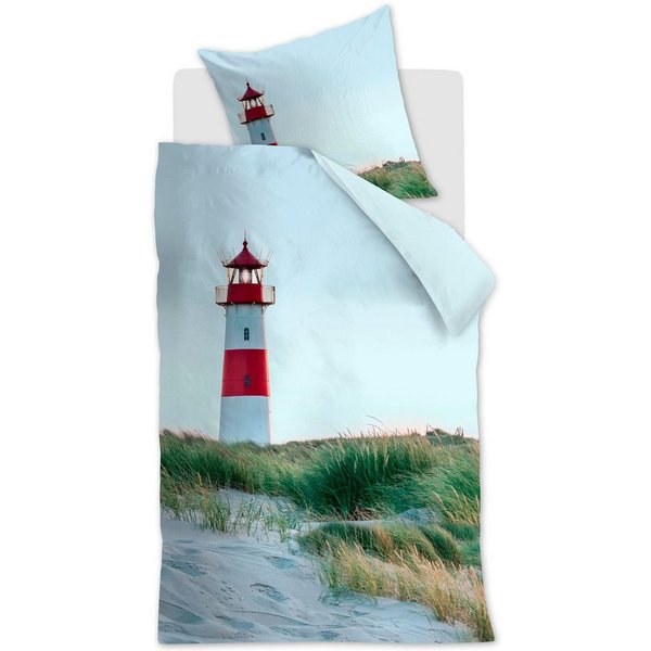 Ambiante Bettwäsche Renforcé Baumwolle, Renforcé, Leuchtturm, Düne, blau
