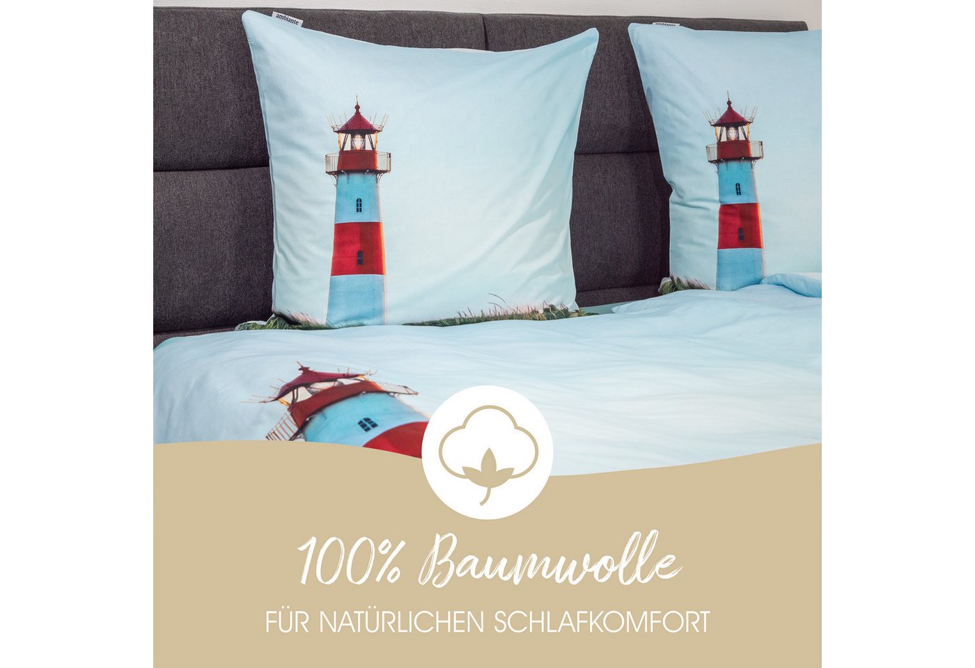 Ambiante Bettwäsche Renforcé Baumwolle, Renforcé, Leuchtturm, Düne, blau – Bild 3 von 5