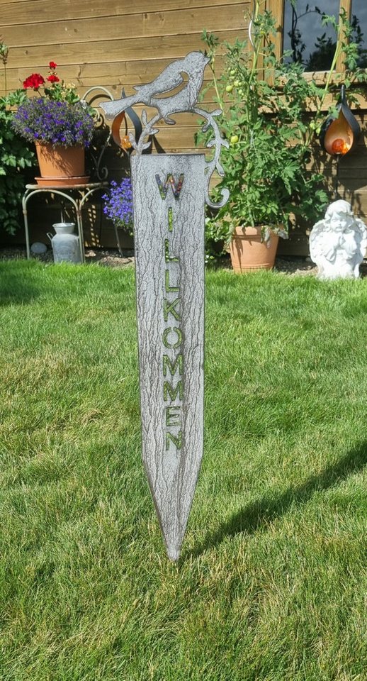 Ambiente Haus Gartenstecker Willkommen (H) 70cm (1-St) mit Vogel und Schriftzug für Außenbereich – Bild 4 von 5