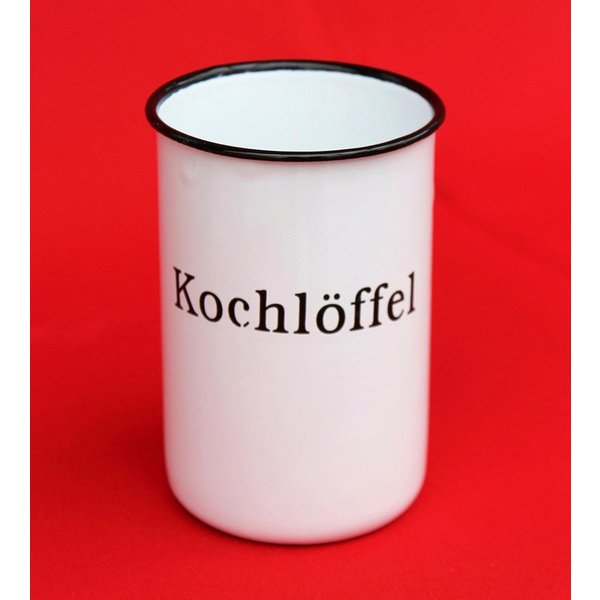 Ambiente Haus Kochlöffelhalter Nostalgischer Kochlöffelhalter "Kochlöffel" 51212 Weiß 11,5 cm, emailliert Landhaus Emaille Becher Metallbecher