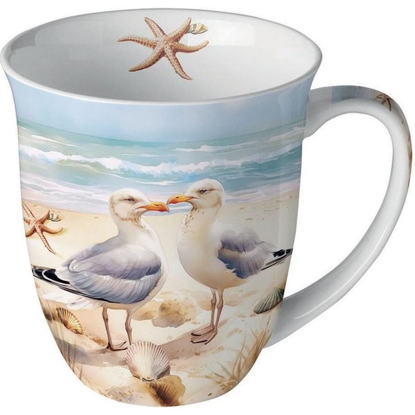 Ambiente Luxury Paper Products Becher Herzen, Rose, Sommer, Blumen, Pflanzen, Vogel, Tiere, Maritim, 1-tlg., Porzellan Tasse, Sommer - Möven, Meer, Strand, Urla
