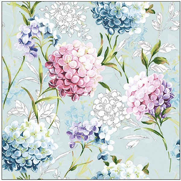 Ambiente Luxury Paper Products Papierserviette, Servietten Papier 33x33cm 3-lagig mit Hortensien Blumen Motiv 20 Stück